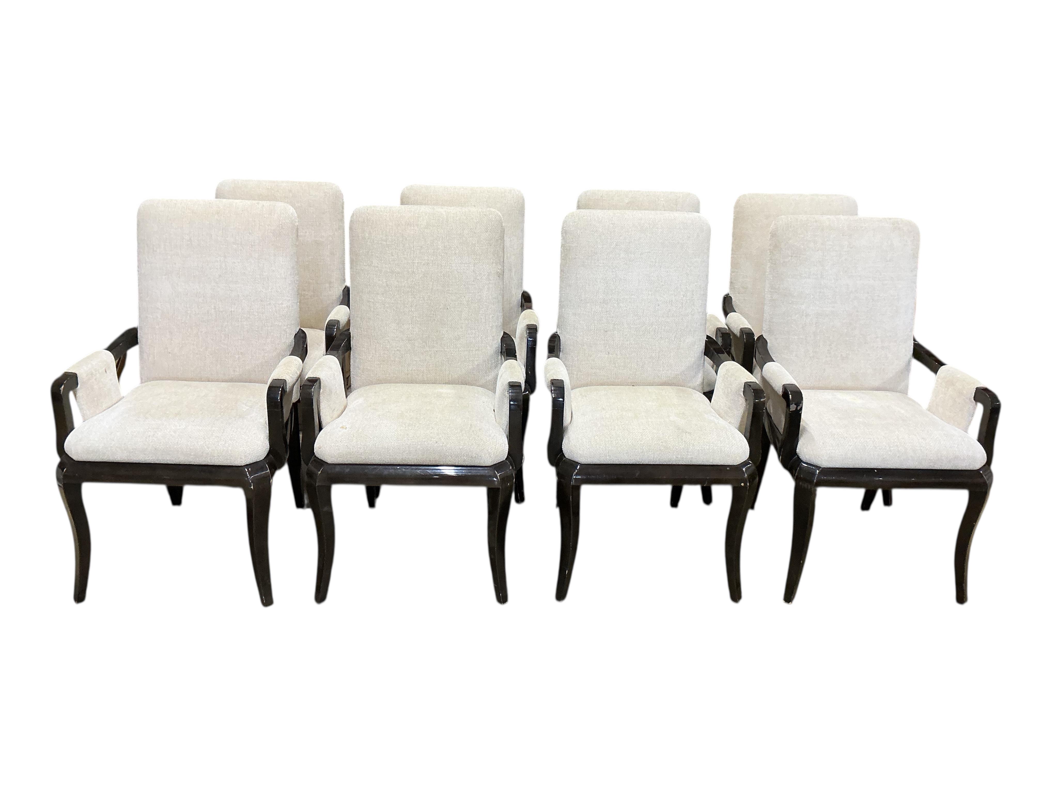 A set of eight J Robert Scott lacquered hardwood 'Villa' cabriole leg elbow chairs, width 60cm, depth 56cm, height 103cm